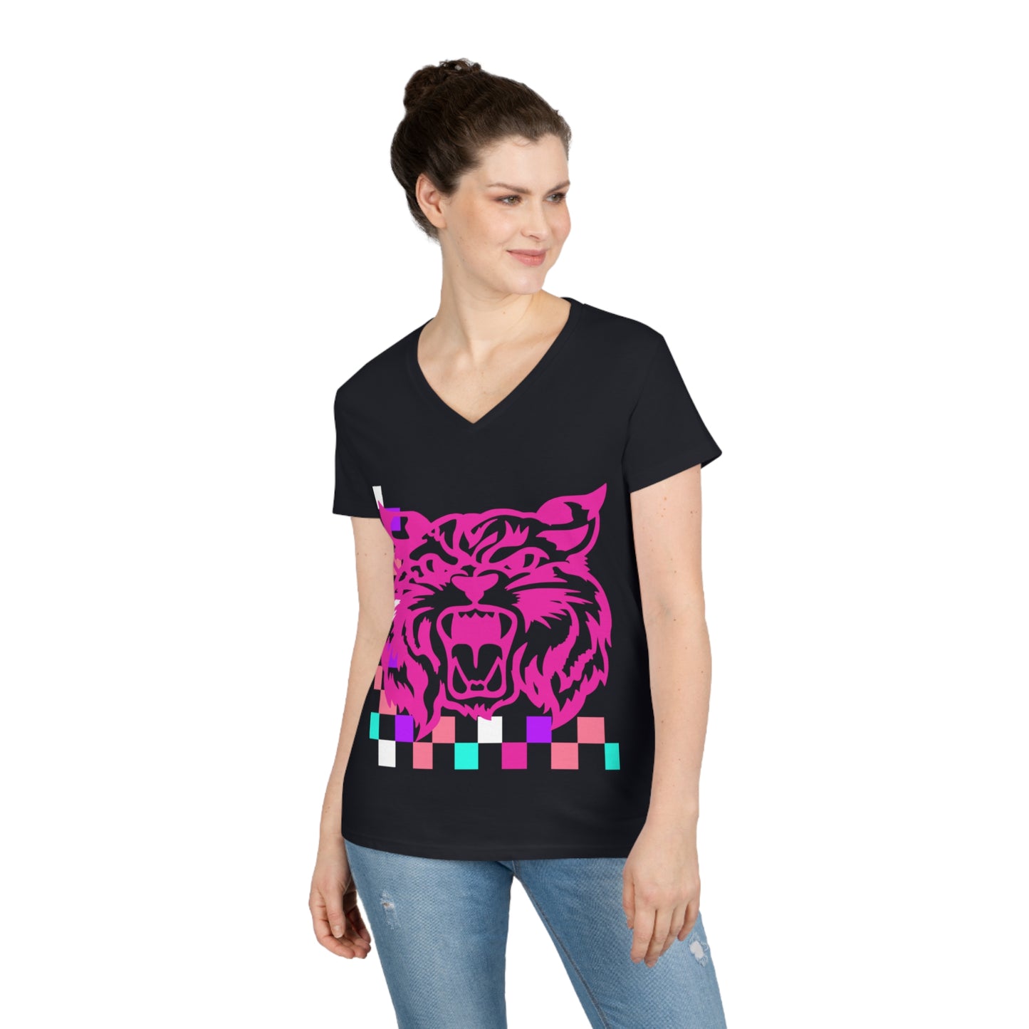 PTO Era Adult V-Neck T-Shirt (Pink Cat)
