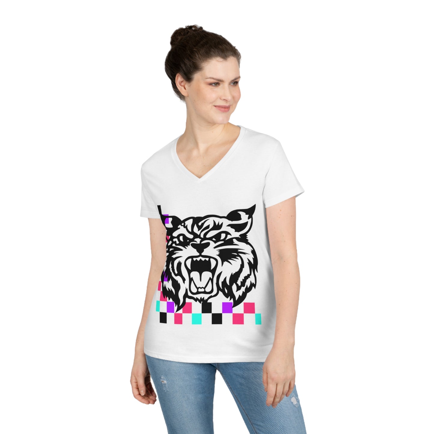 PTO Era Adult V-Neck T-Shirt (Black Cat)