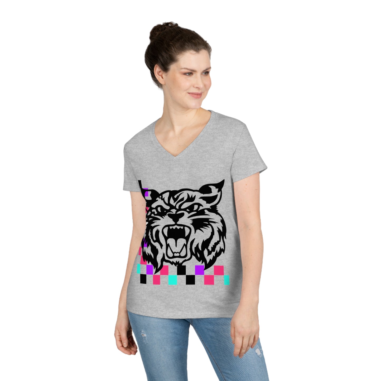 PTO Era Adult V-Neck T-Shirt (Black Cat)
