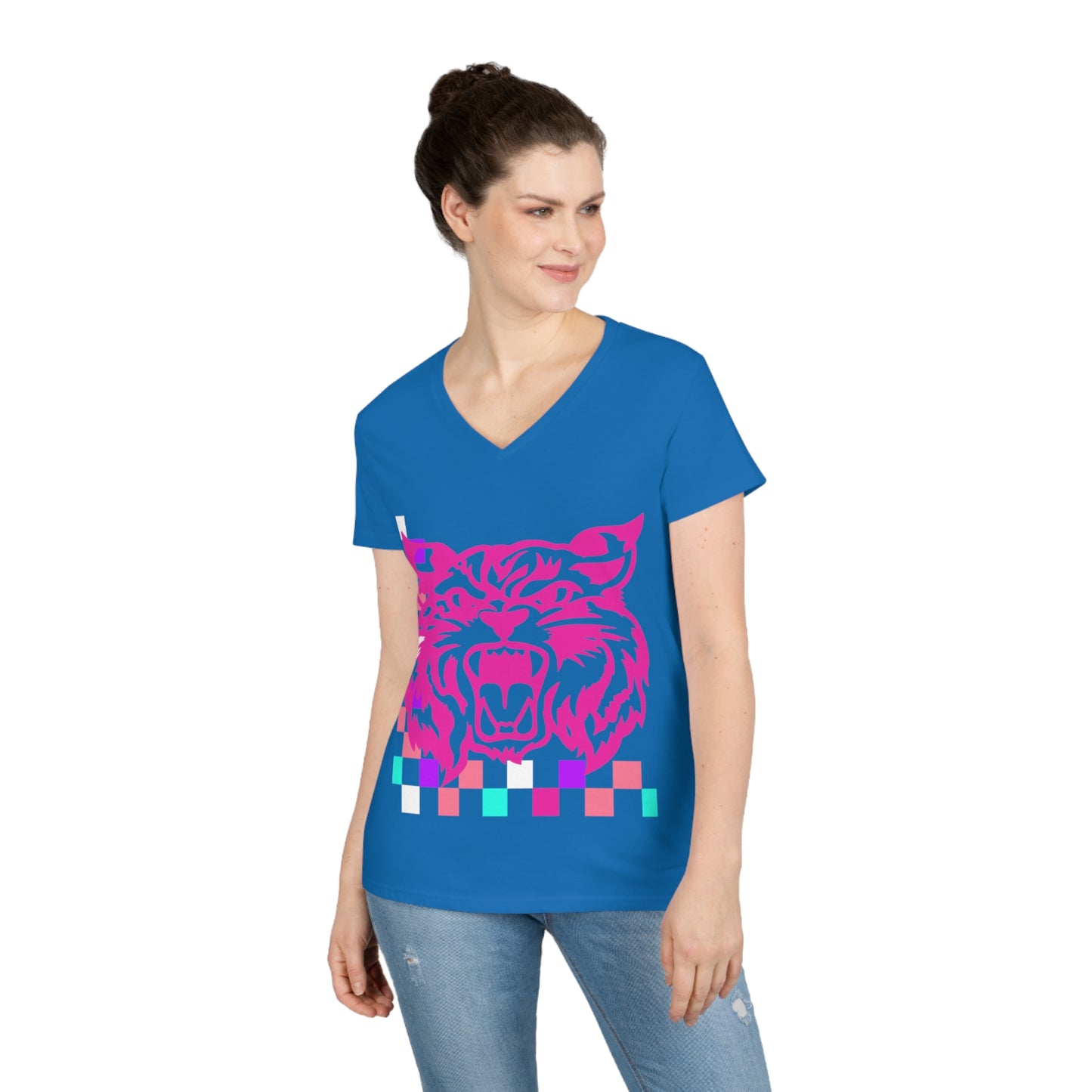 PTO Era Adult V-Neck T-Shirt (Pink Cat)