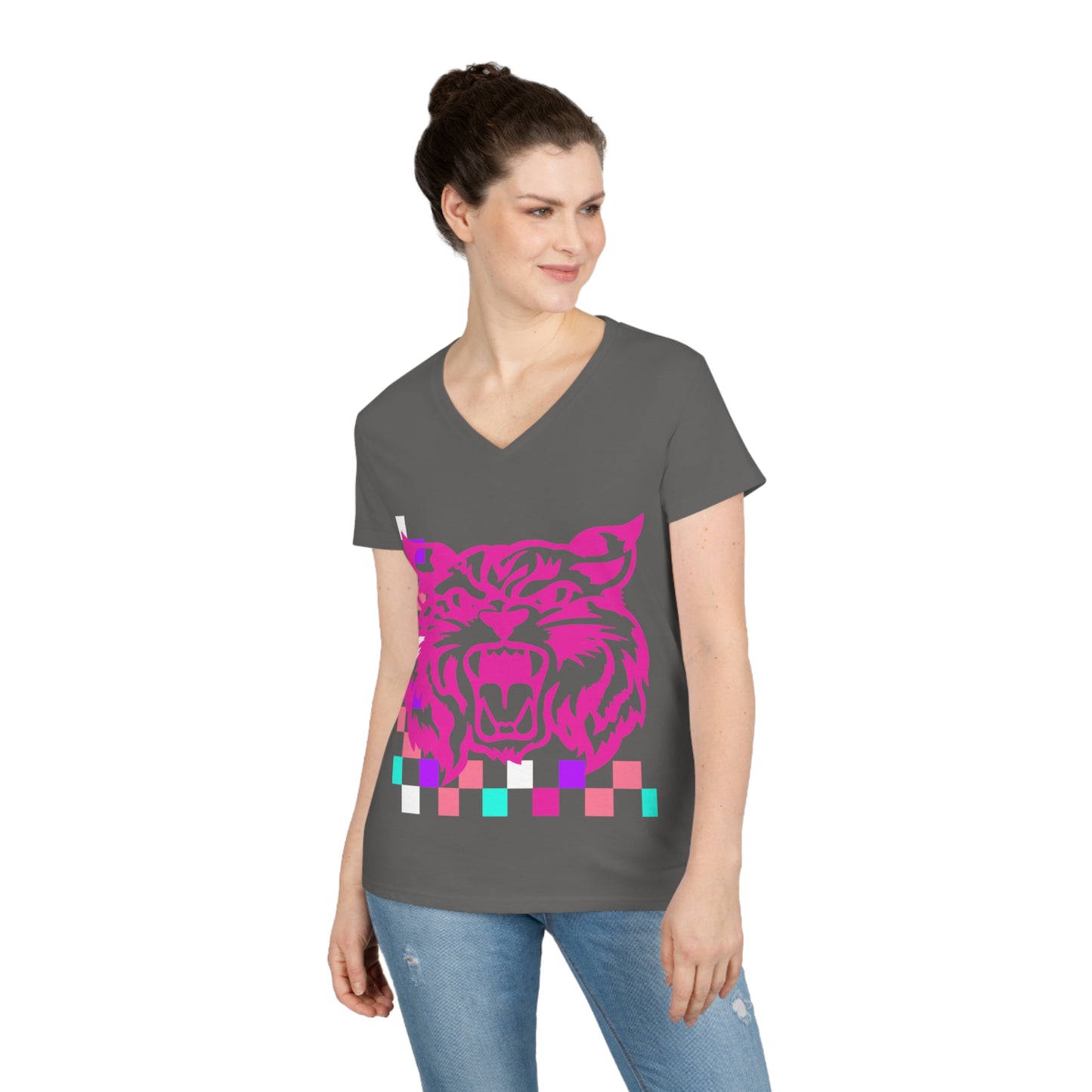 PTO Era Adult V-Neck T-Shirt (Pink Cat)