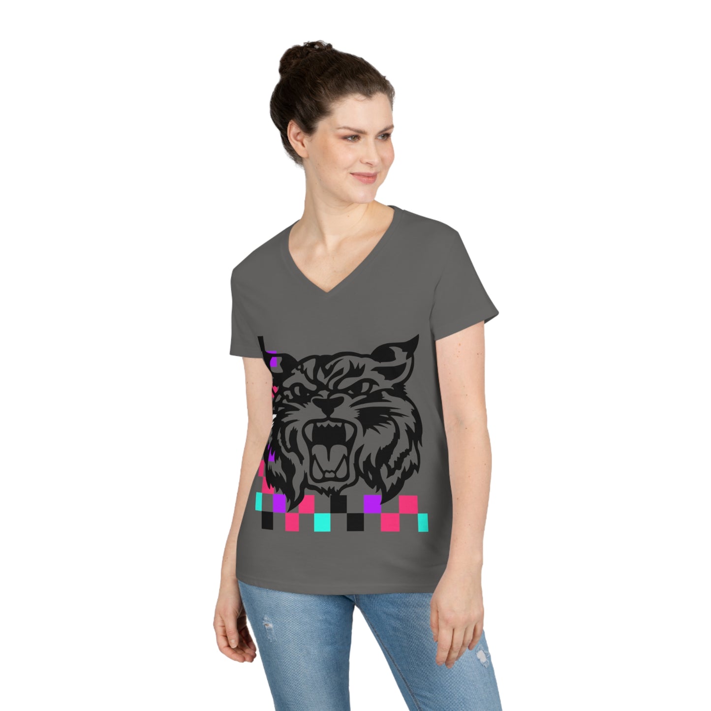 PTO Era Adult V-Neck T-Shirt (Black Cat)