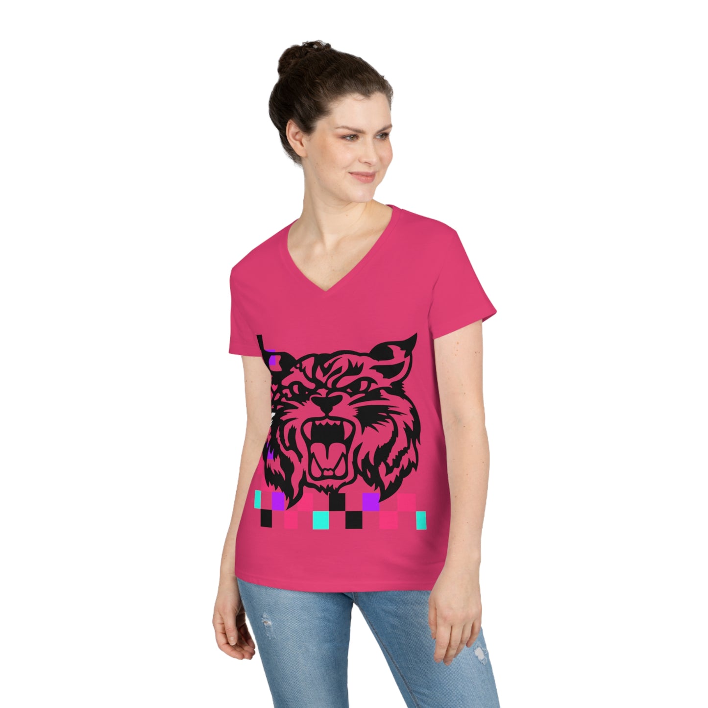 PTO Era Adult V-Neck T-Shirt (Black Cat)