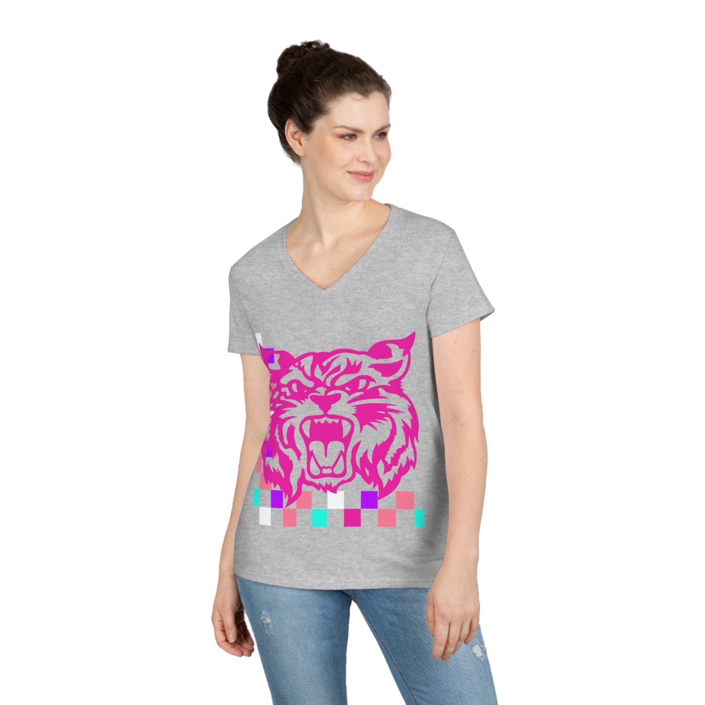 PTO Era Adult V-Neck T-Shirt (Pink Cat)